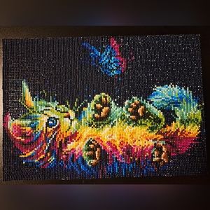 Finished colorful kitten diamond painting
